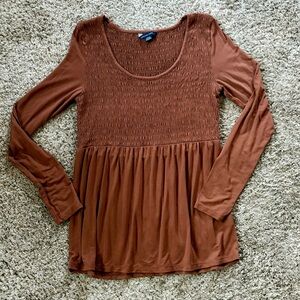 American Eagle Scooped Neckline Smocked Top D3